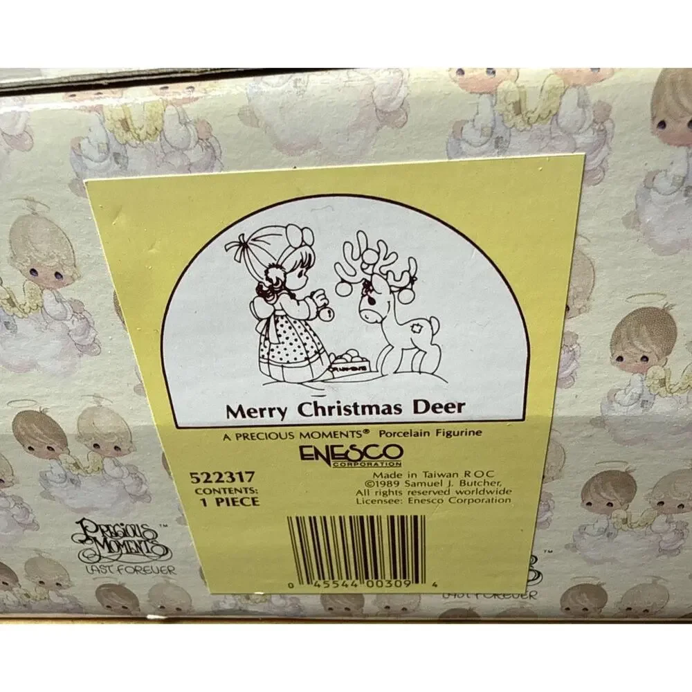 Precious Moments Merry Christmas Deer 522317 Enesco 1989 Box Sam Butcher